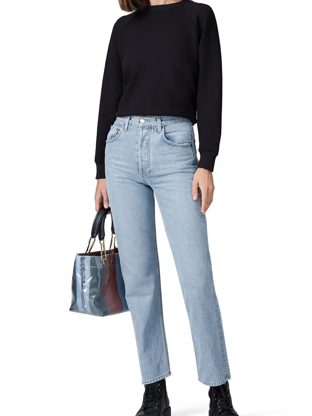 Reformation Cynthia Light Blue Cropped Straight-Leg Jeans size 24